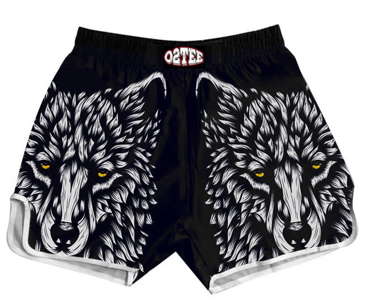 O2TEE Wolf Muay Thai Shorts Combat Fight MMA Boxer Boxing Trunks