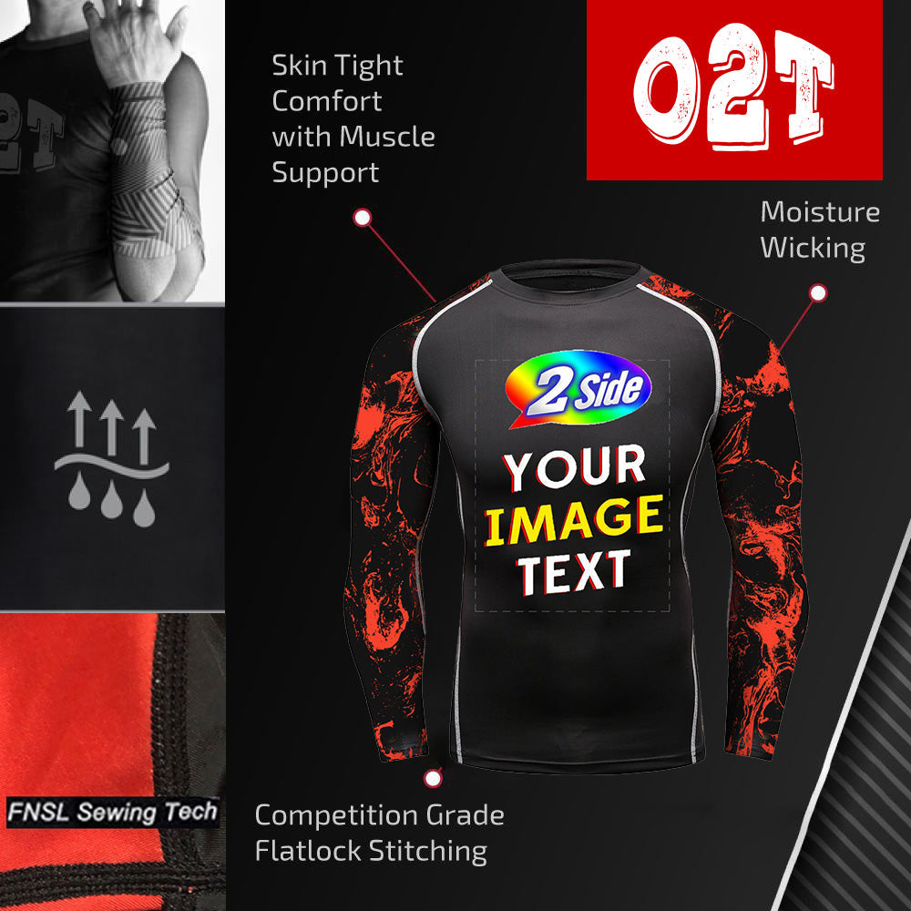 O2TEE Customized & Personalized Long Sleeve Training Rash Guard, MMA, BJJ, No-Gi,Snakeskin